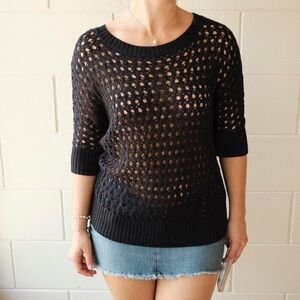 A. Byer Black Open-Knit Sweater